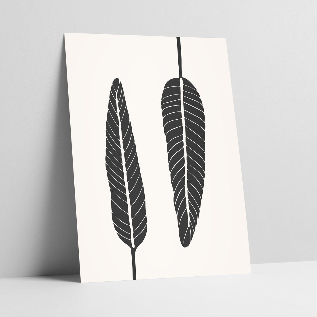 Contrasting Botanical Elegance - Abstract Feathered Leaves Art Print