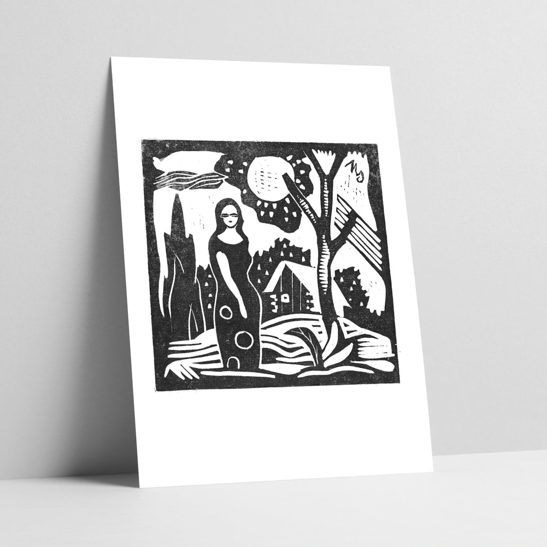 Countryside Contemplation Linocut Art Print