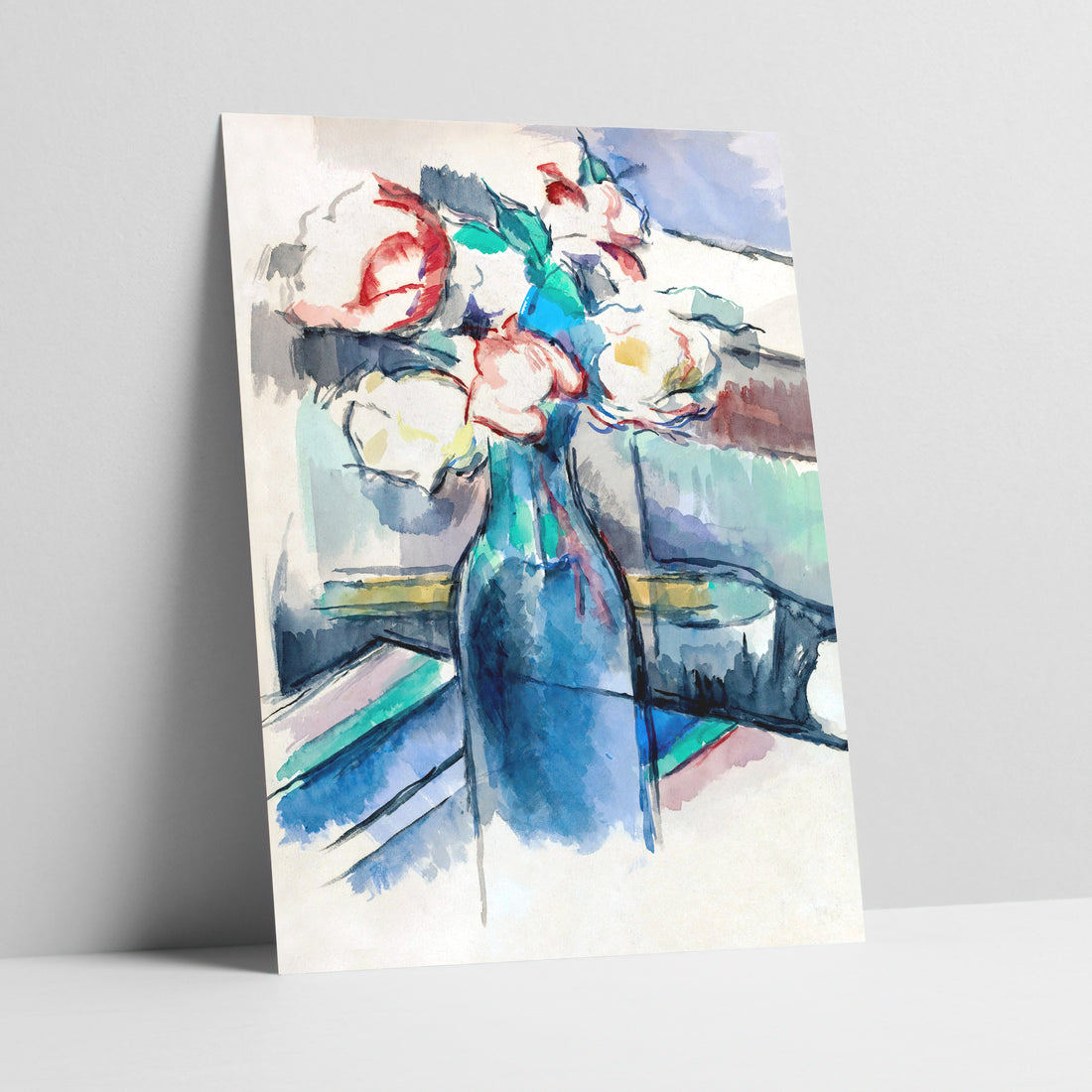 Vibrant Cezanne Roses in a Cobalt Vase Art Print
