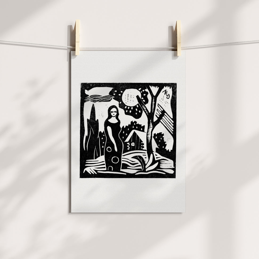 Countryside Contemplation Linocut Printable Art