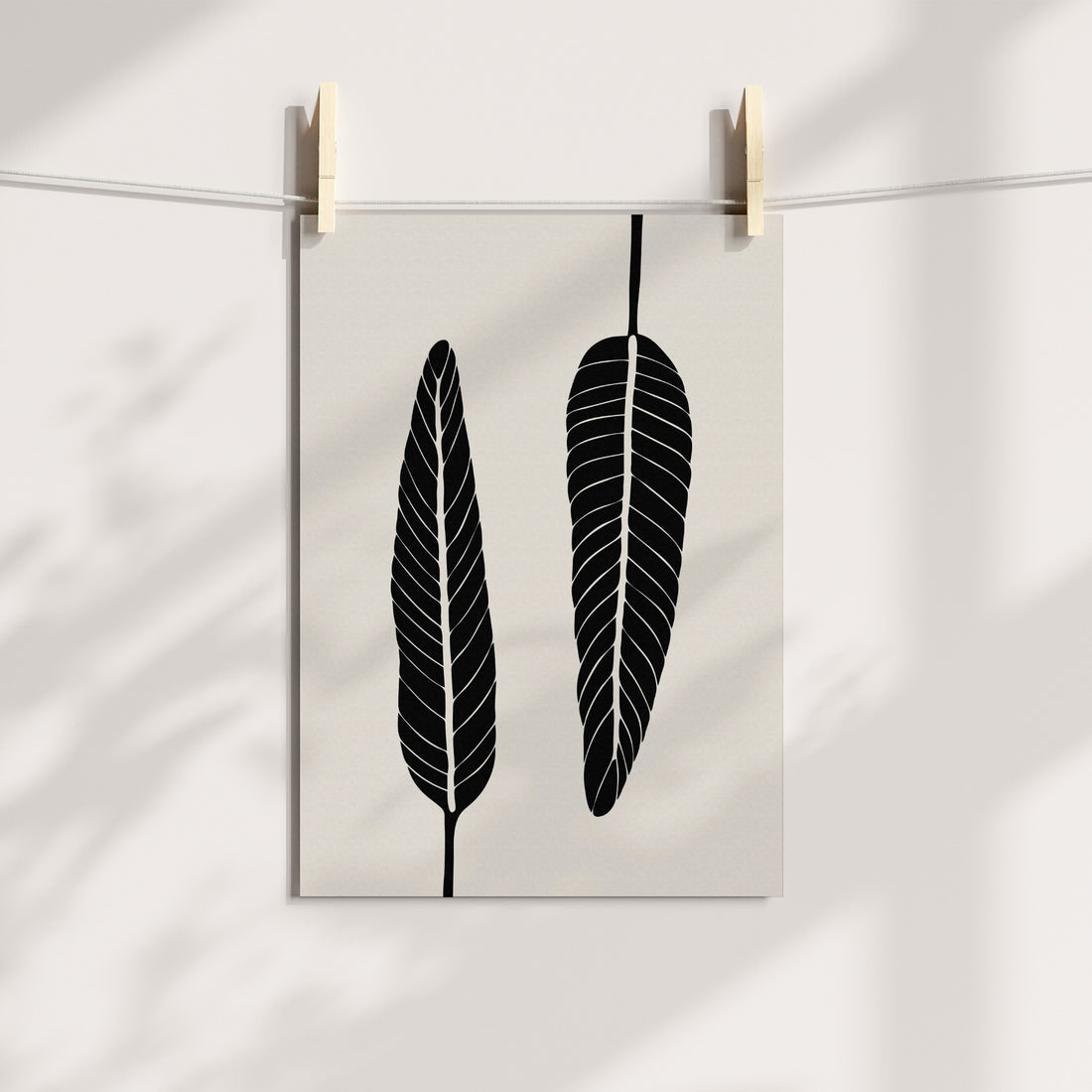 Contrasting Botanical Elegance - Abstract Feathered Leaves Printable Art