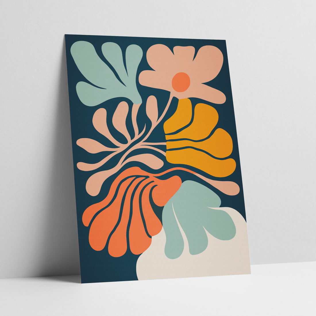 Navy Bloom Reverie Modern Abstract Botanical Art Print