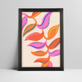 Abstract colorful leaf pattern art print in a thick black frame
