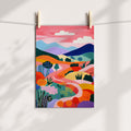 Abstract landscape with colorful hills and sky