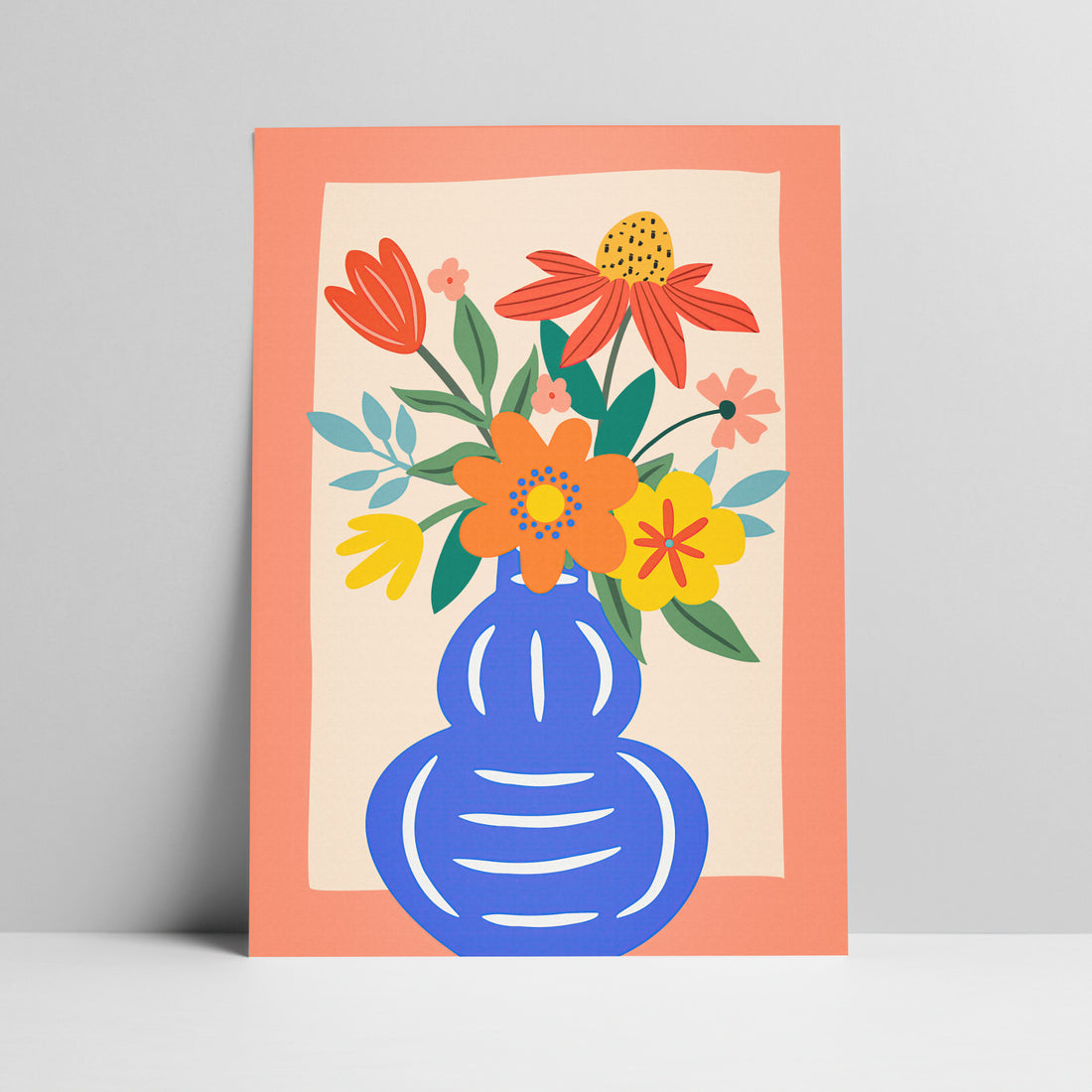 Floral bouquet in blue vase illustration