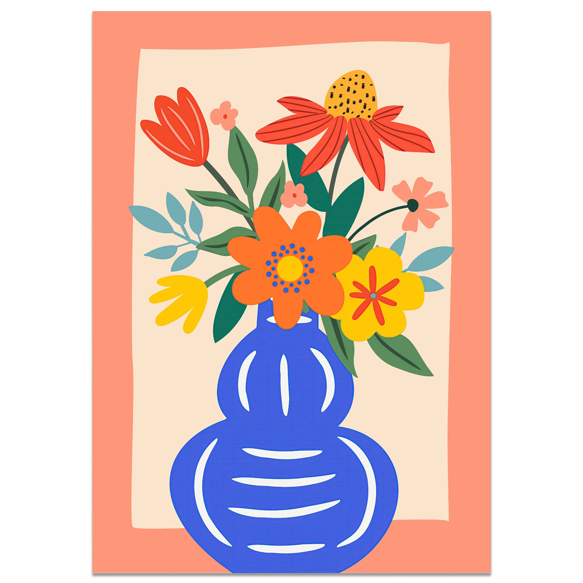 Floral bouquet in blue vase illustration