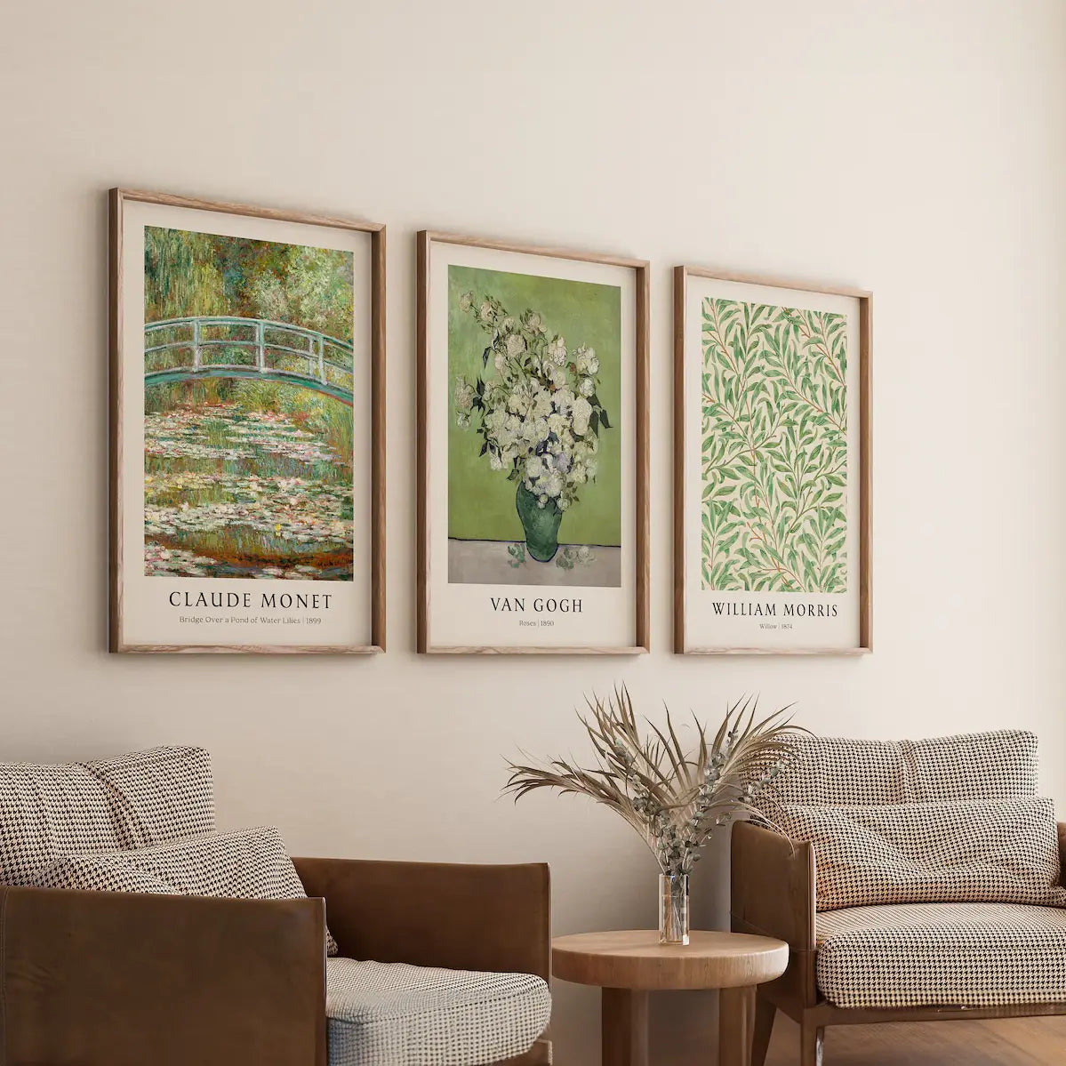3 piece green printable wall art set - Monet, Van Gogh, William Morris