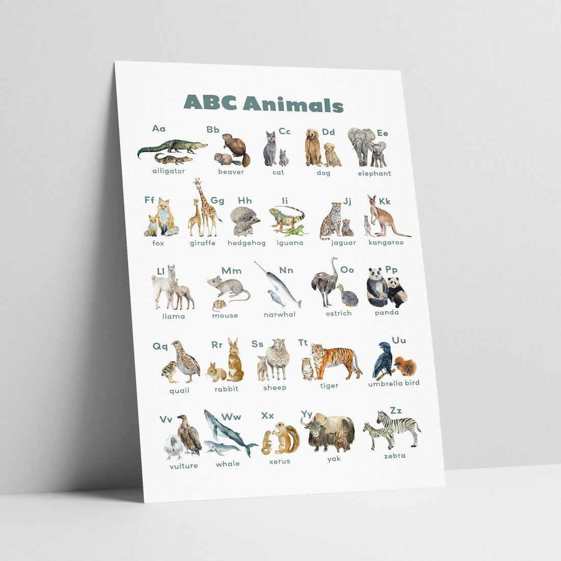 ABC Animals - Educational ABC Poster with Animal Names