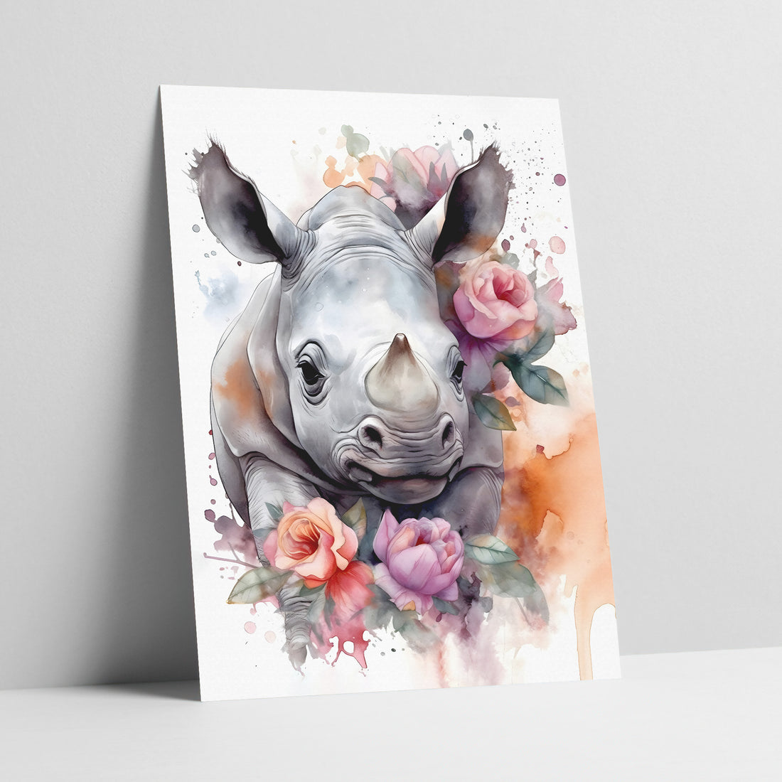 Dashing Rhino Watercolor Art Print