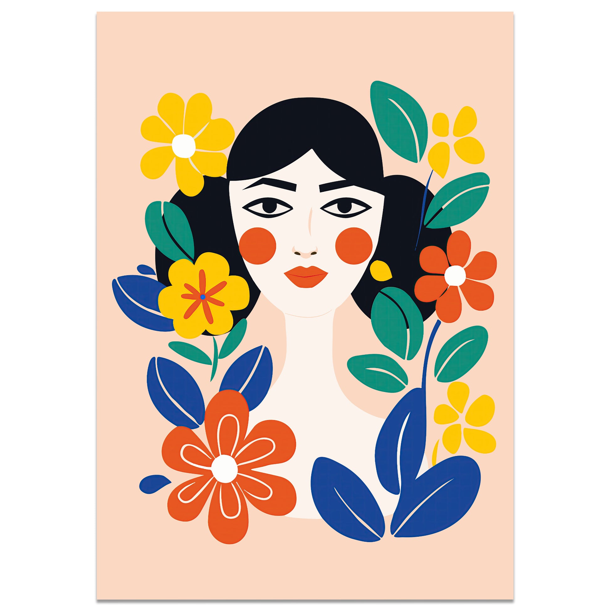 Art print of woman with stylized floral design