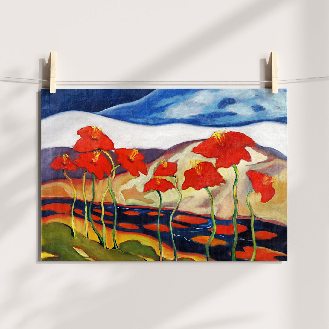Landscape with Red Flowers Printable Art